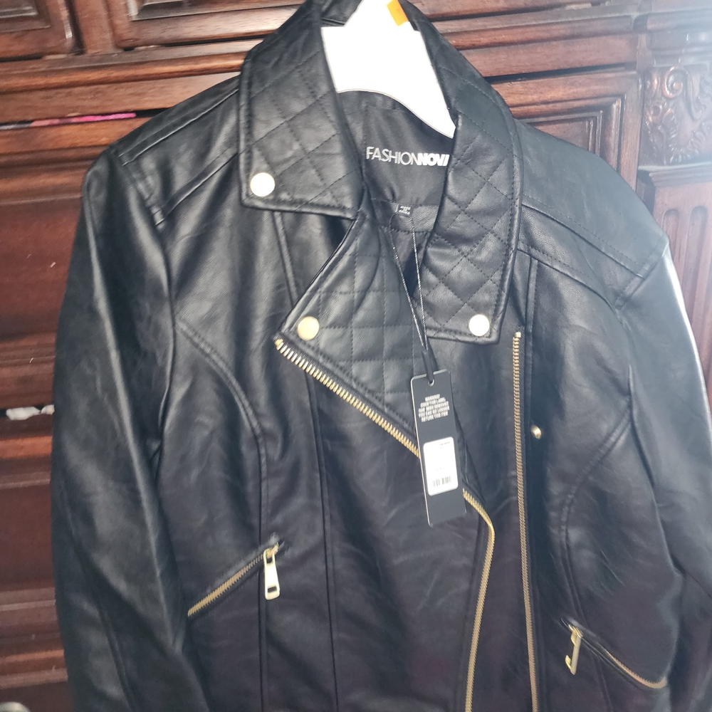 Fashion Nova Black Quilted Jacket with Gold Accents